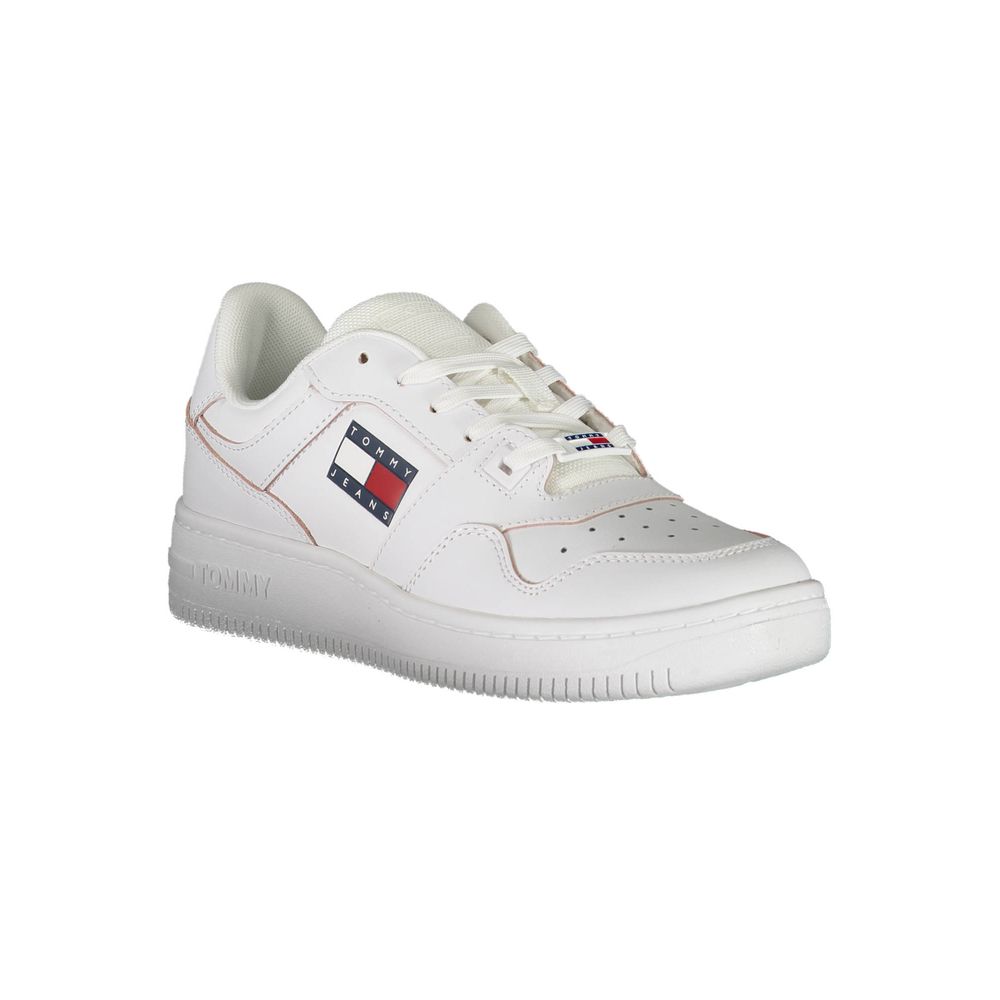 Fashionsarah.com Fashionsarah.com Tommy Hilfiger Chic White Lace-up Sneakers with Contrast Detail