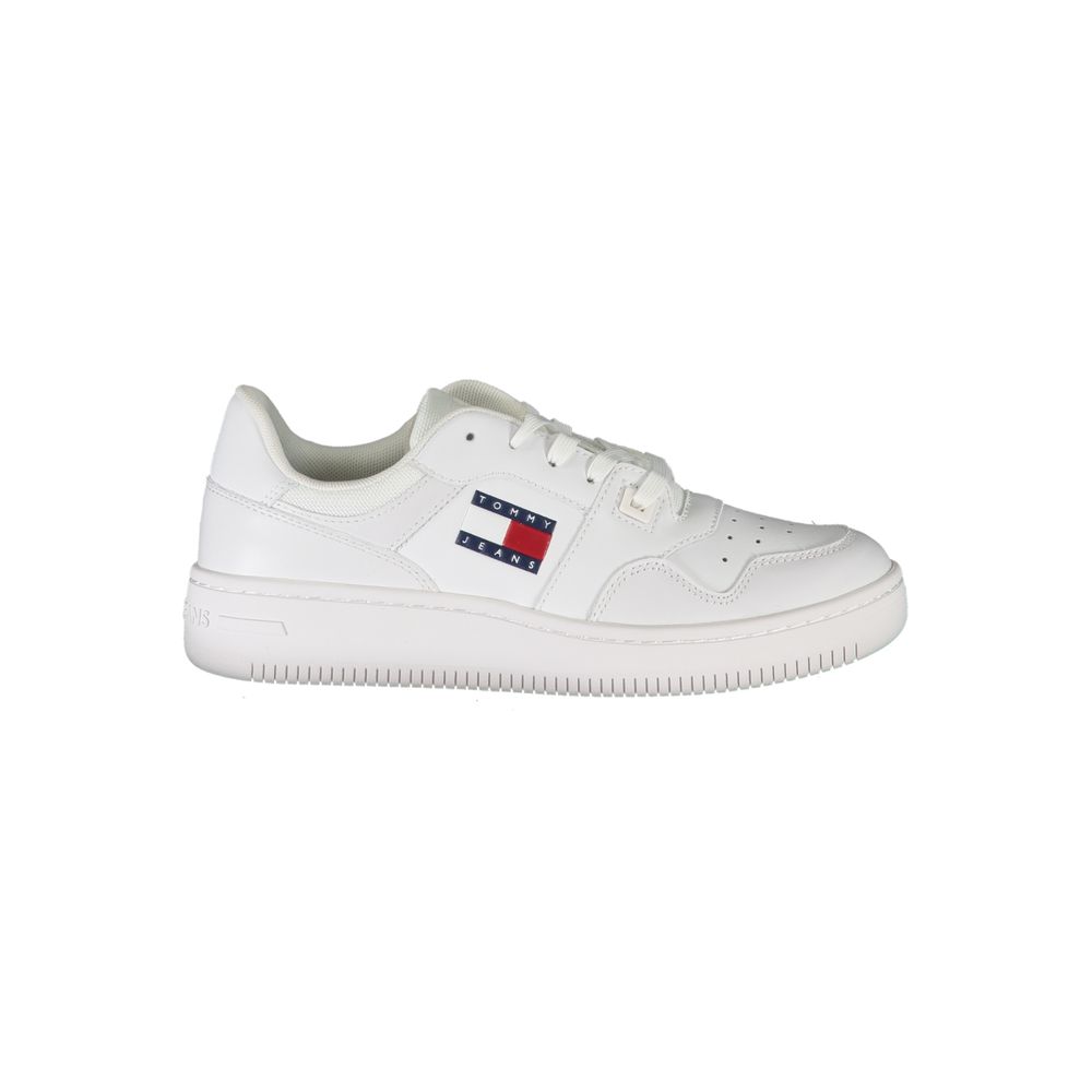 Fashionsarah.com Fashionsarah.com Tommy Hilfiger Classic White Lace-Up Sneakers with Contrast Accents