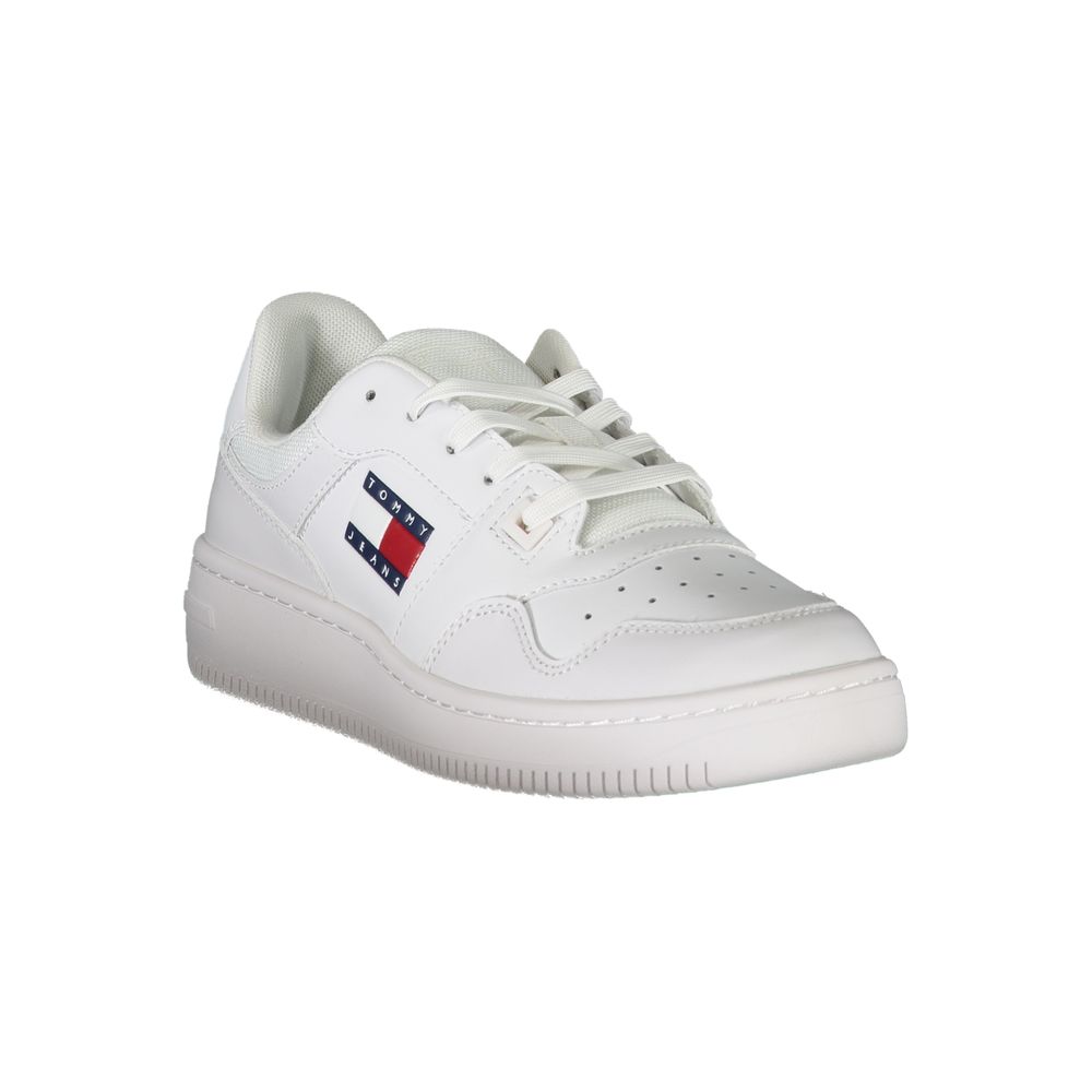 Fashionsarah.com Fashionsarah.com Tommy Hilfiger Classic White Lace-Up Sneakers with Contrast Accents