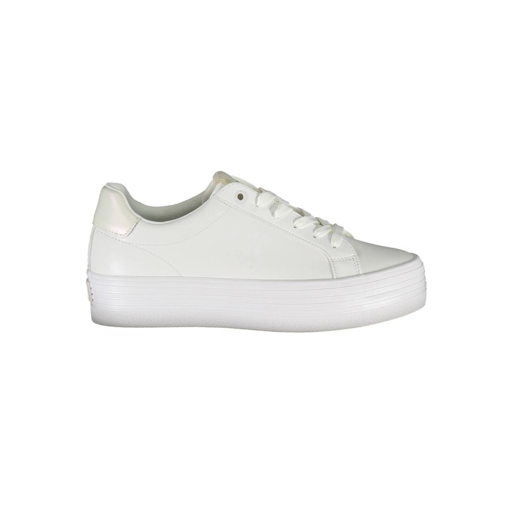 Fashionsarah.com Fashionsarah.com Calvin Klein Sleek White Lace-Up Sneakers with Contrast Detail