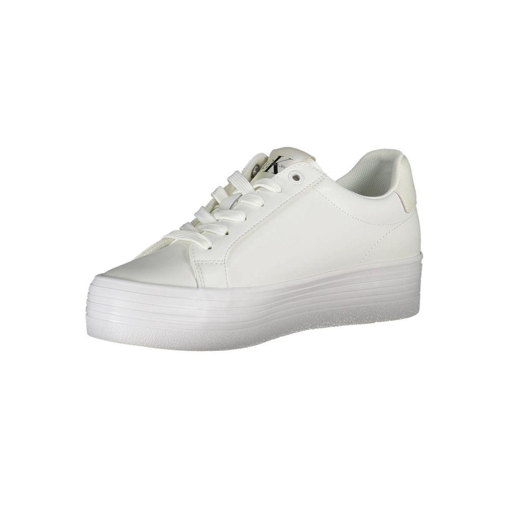 Fashionsarah.com Fashionsarah.com Calvin Klein Sleek White Lace-Up Sneakers with Contrast Detail