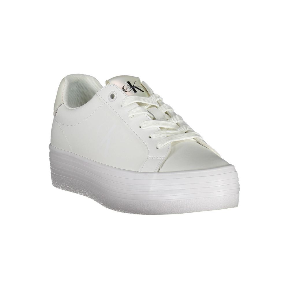 Fashionsarah.com Fashionsarah.com Calvin Klein Sleek White Lace-Up Sneakers with Contrast Detail