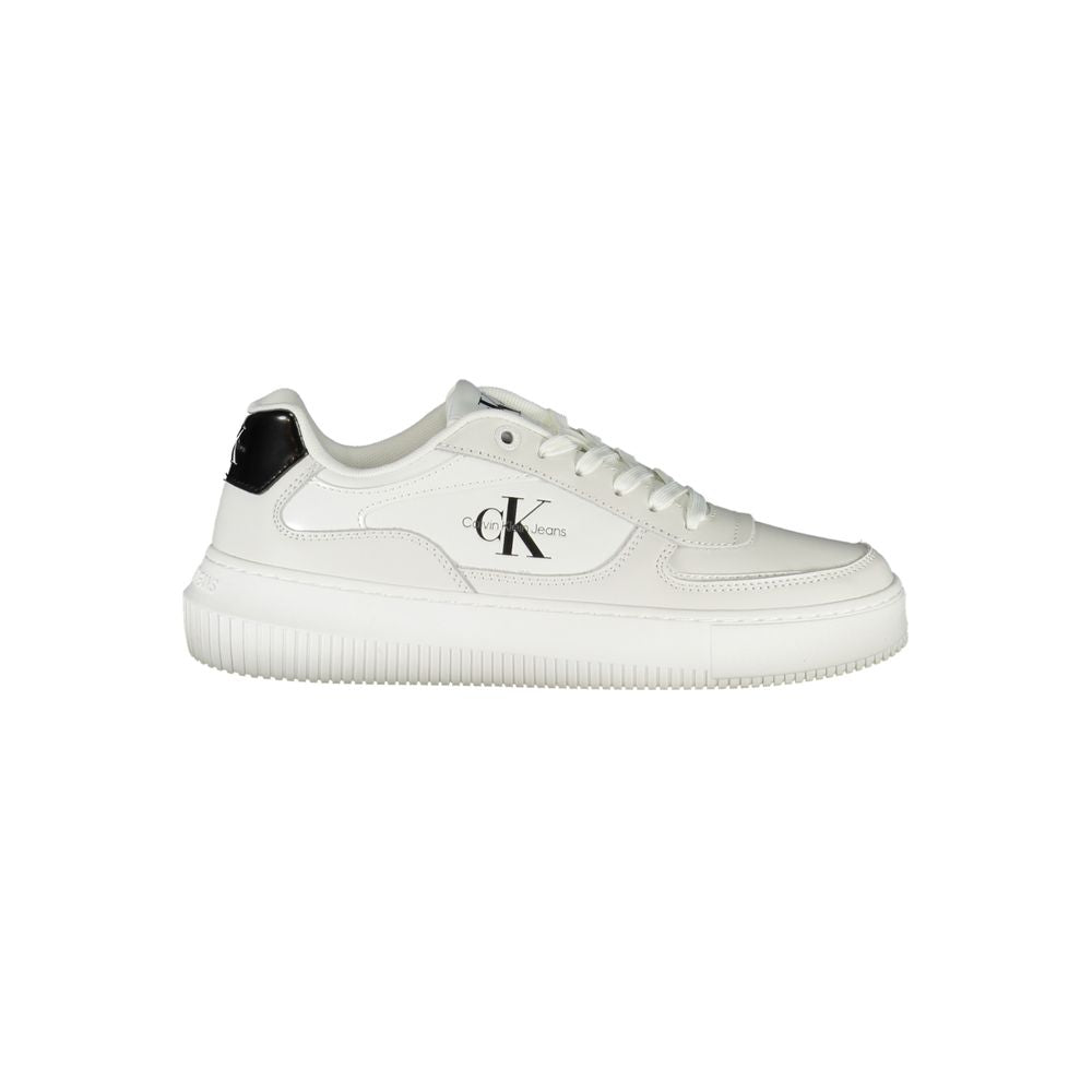 Fashionsarah.com Fashionsarah.com Calvin Klein Sleek White Lace-Up Sneakers with Contrast Details