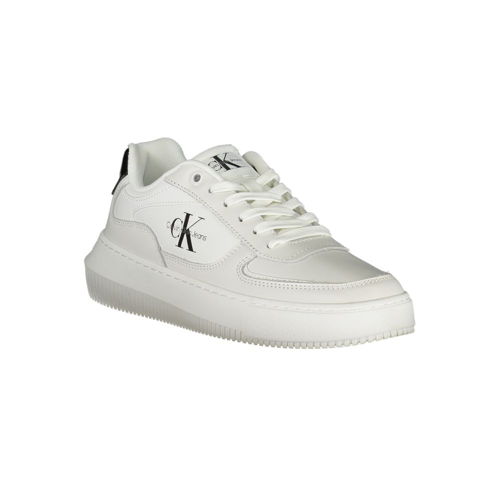 Fashionsarah.com Fashionsarah.com Calvin Klein Sleek White Lace-Up Sneakers with Contrast Details