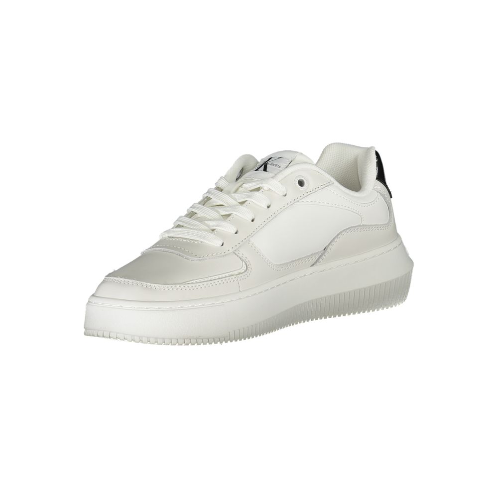 Fashionsarah.com Fashionsarah.com Calvin Klein Sleek White Lace-Up Sneakers with Contrast Details