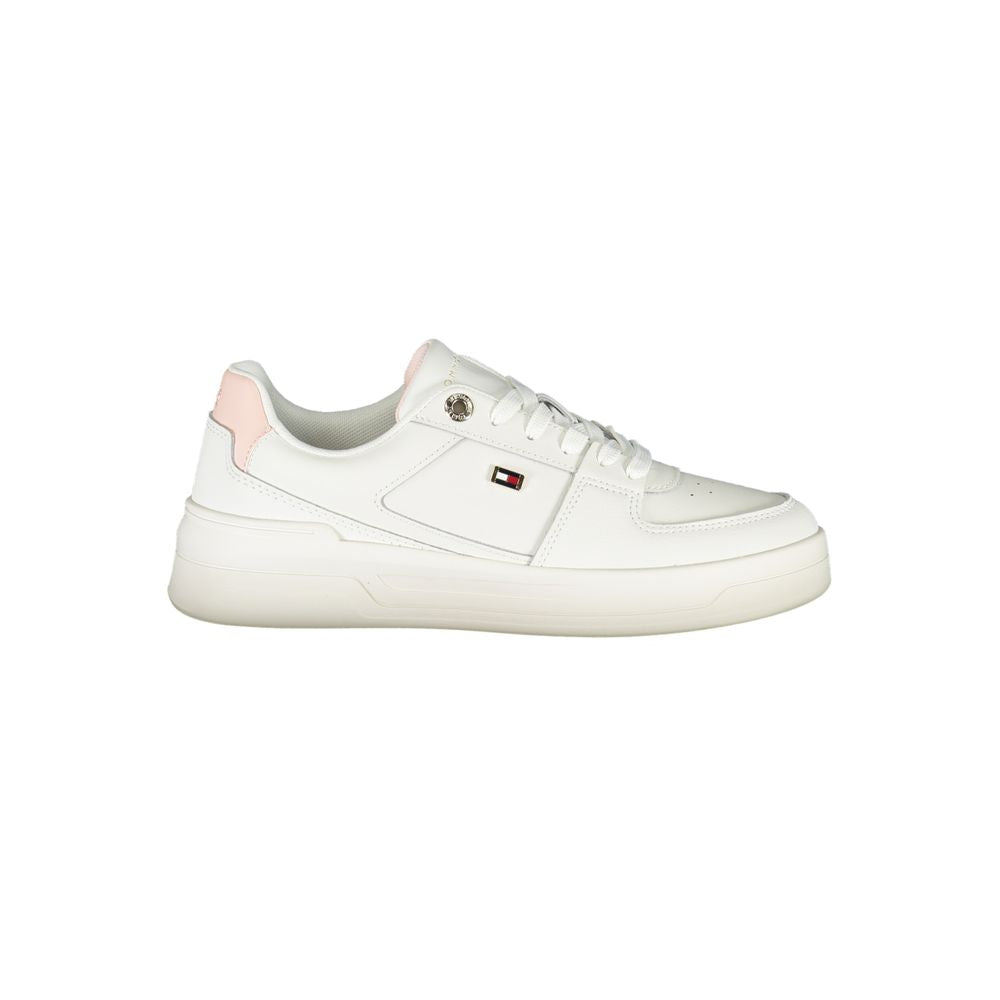 Fashionsarah.com Fashionsarah.com Tommy Hilfiger Elegant White Lace-Up Sneakers with Contrast Detail