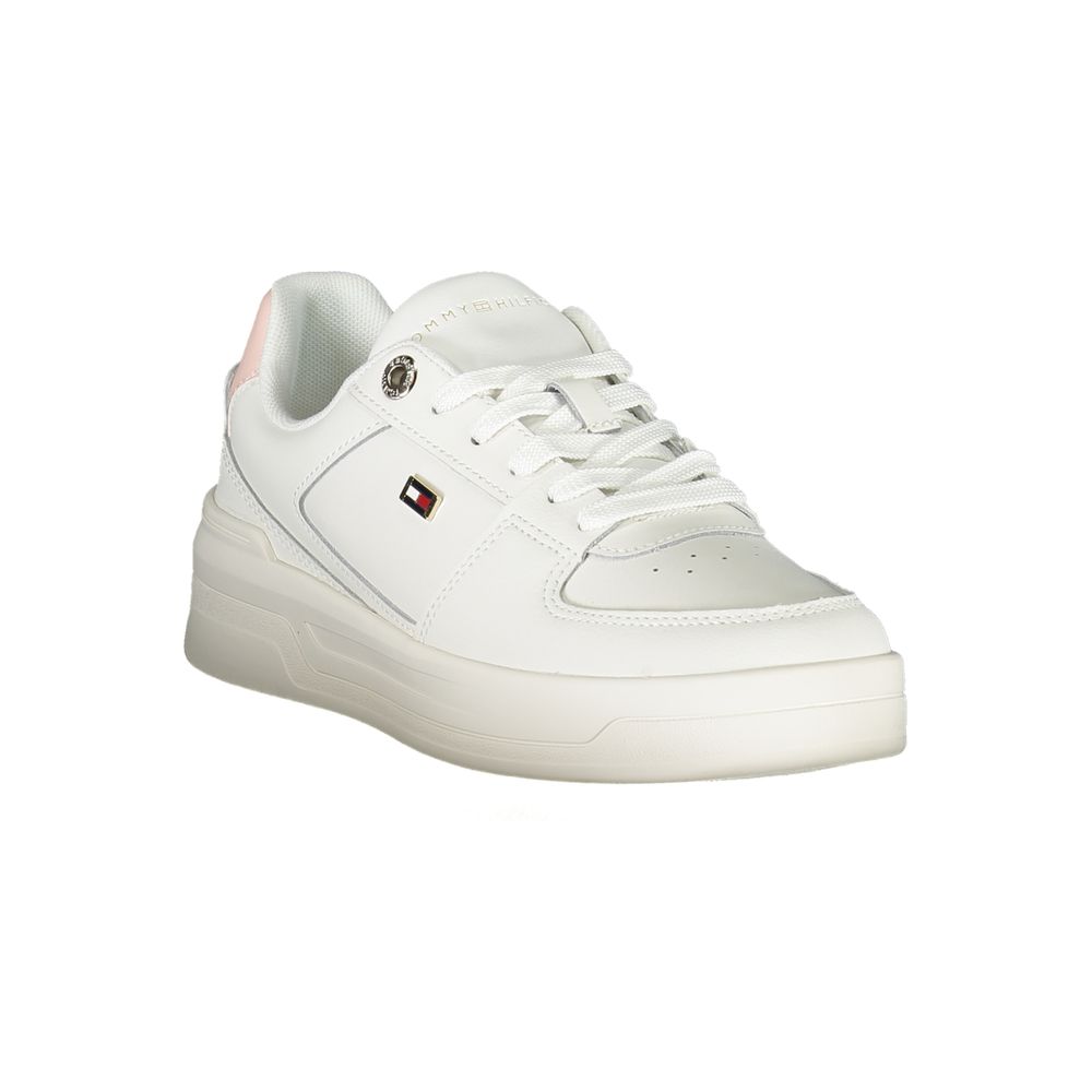 Fashionsarah.com Fashionsarah.com Tommy Hilfiger Elegant White Lace-Up Sneakers with Contrast Detail