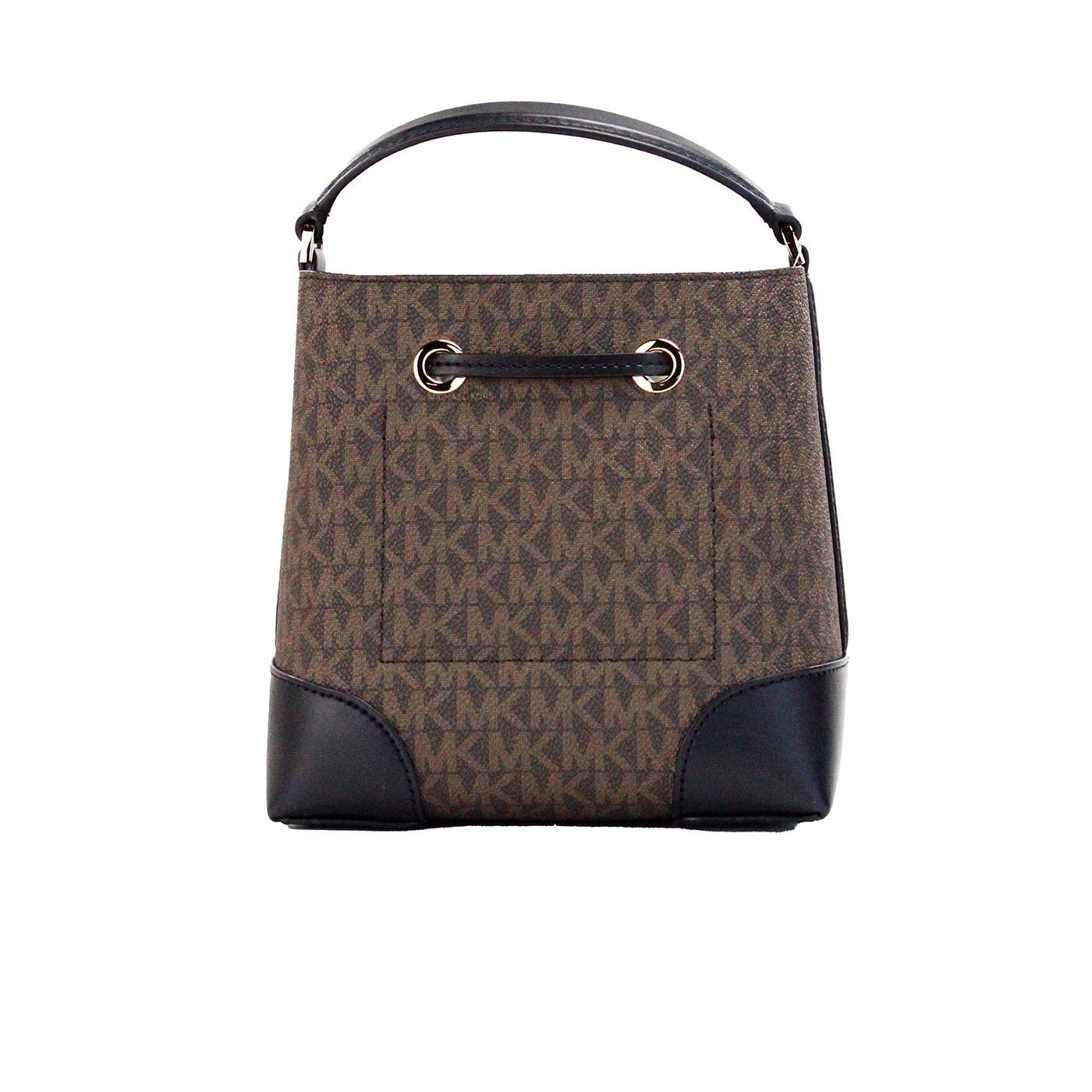 Michael Kors Mercer Small Brown Black Signature Leather Bucket Crossbody Bag | Fashionsarah.com