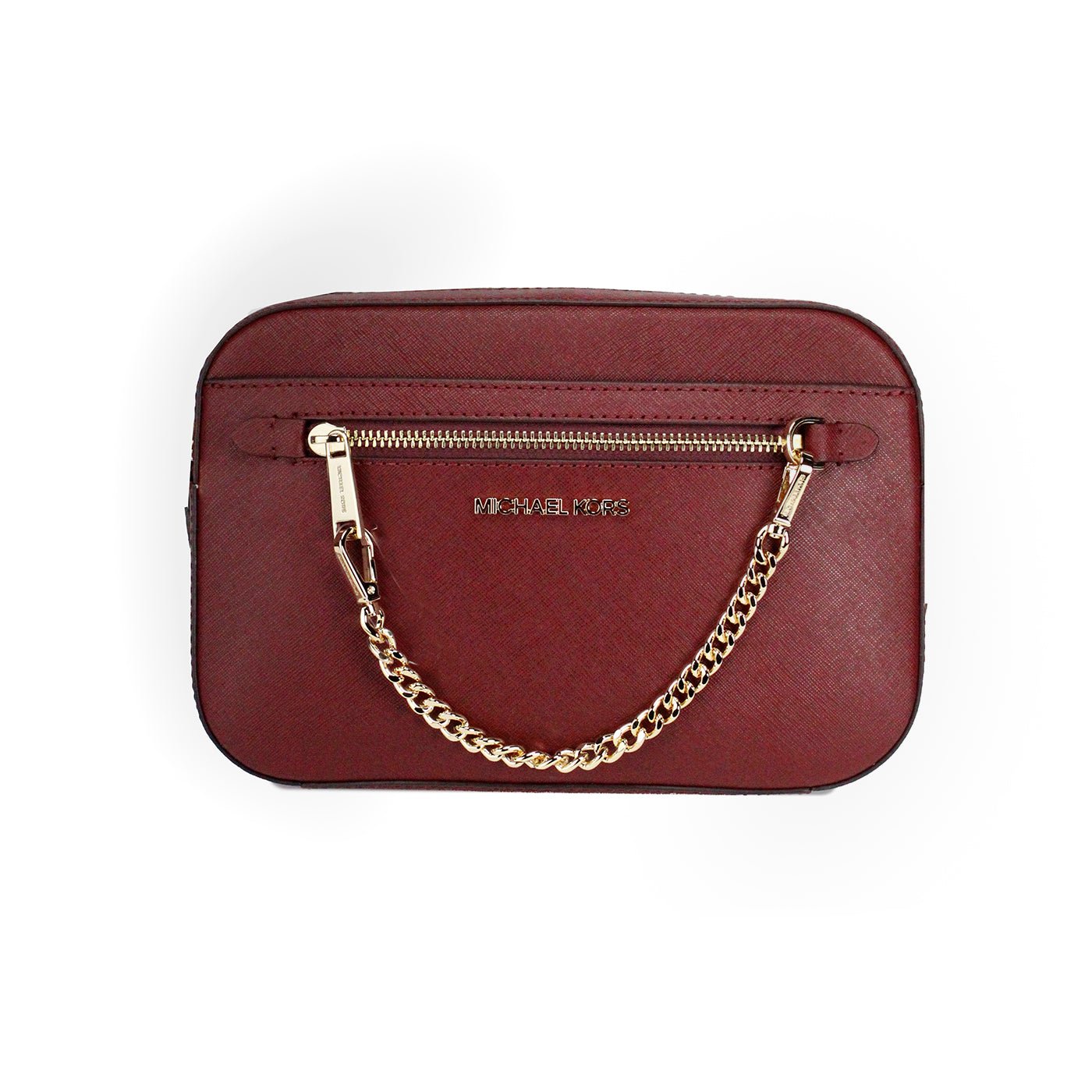 Michael Kors Jet Set East West Large Dark Cherry Leather Zip Chain Crossbody Bag | Fashionsarah.com