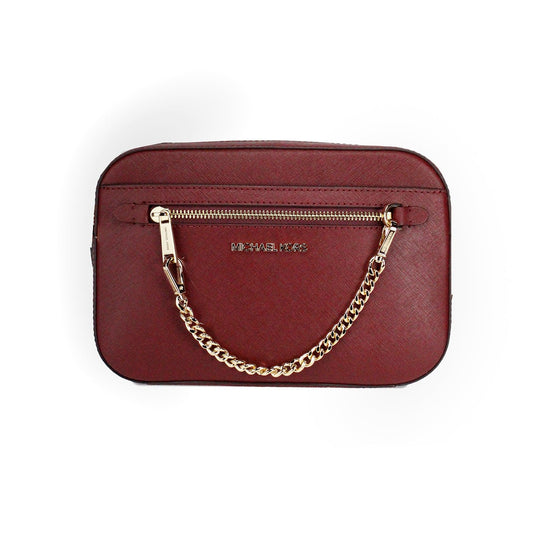 Michael Kors Jet Set East West Large Dark Cherry Leather Zip Chain Crossbody Bag | Fashionsarah.com