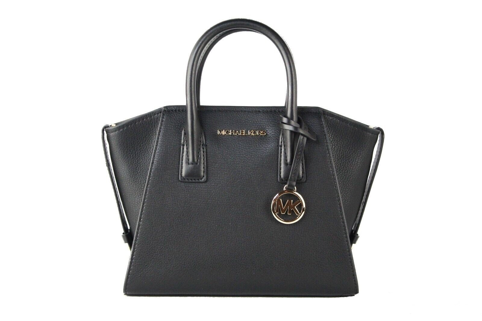 Michael Kors Avril Small Black Pebble Leather Top Zip Satchel Crossbody Bag | Fashionsarah.com