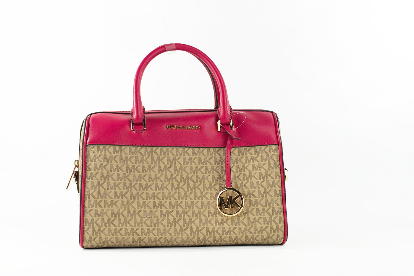 Michael Kors Travel Medium Carmine Pink Signature PVC Duffle Crossbody Bag | Fashionsarah.com