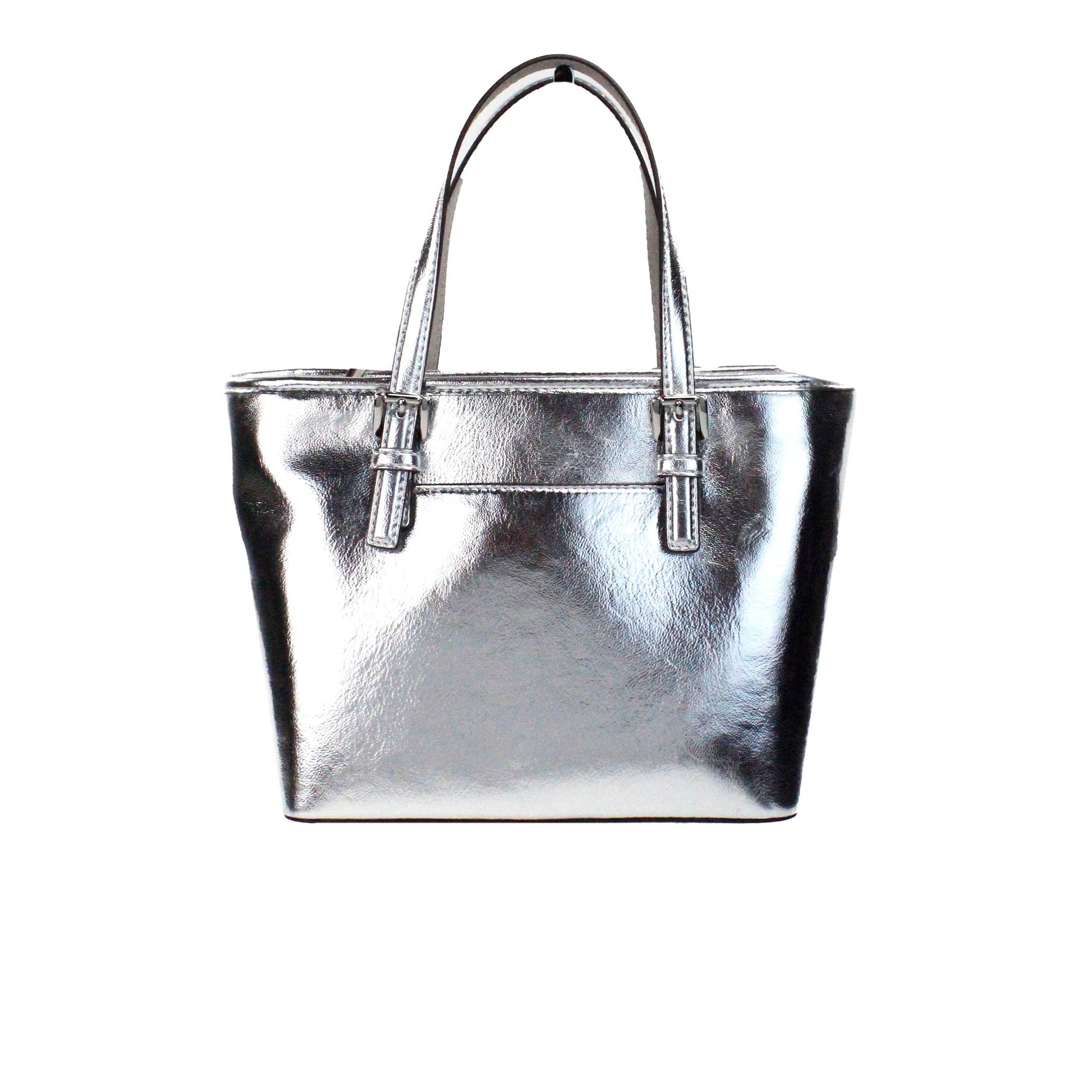 Michael Kors Jet Set Silver Metallic XS Carryall Top Zip Tote Bag | Fashionsarah.com