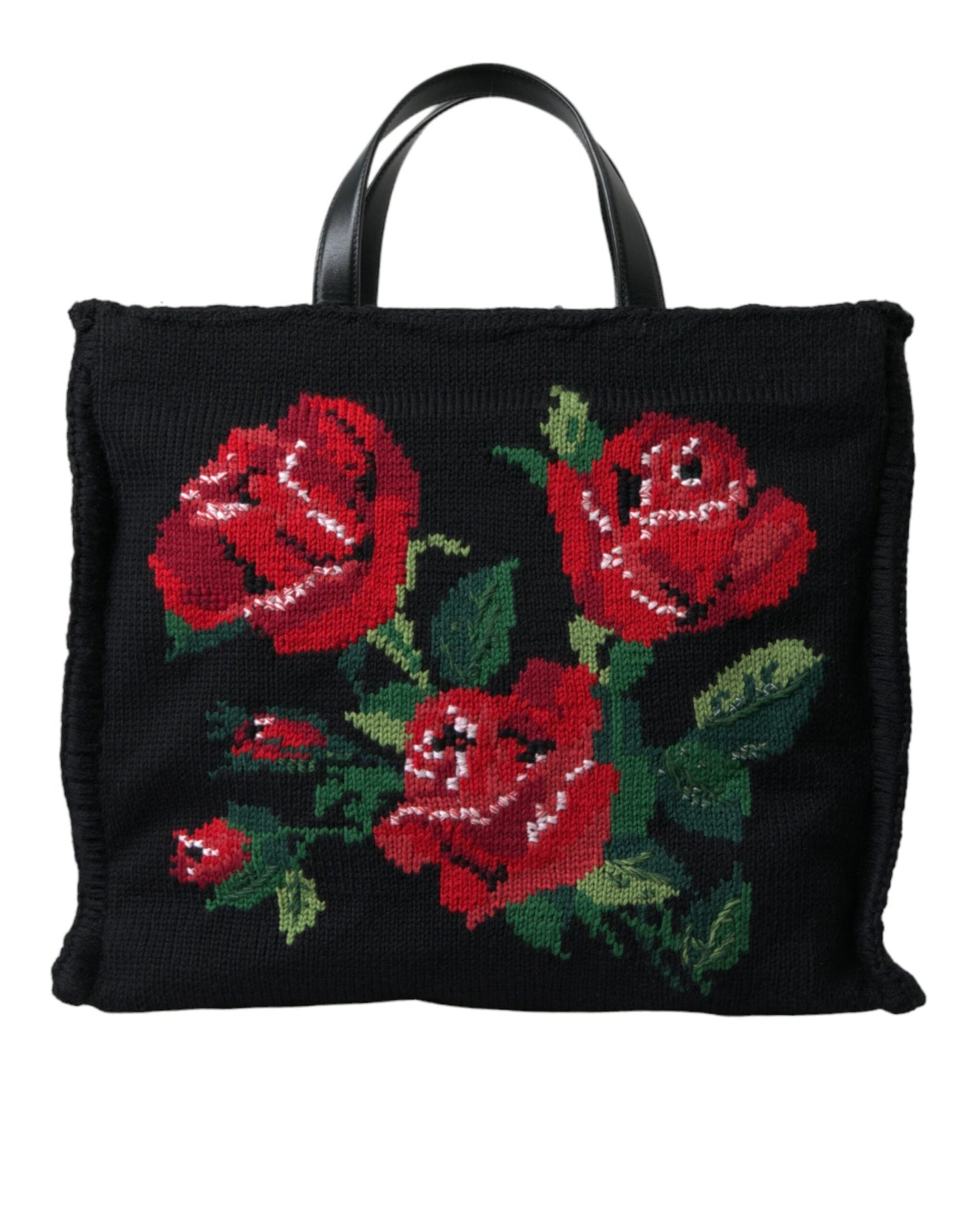 Dolce & Gabbana Black Cashmere Rose Embroidery Shopping Tote Bag | Fashionsarah.com