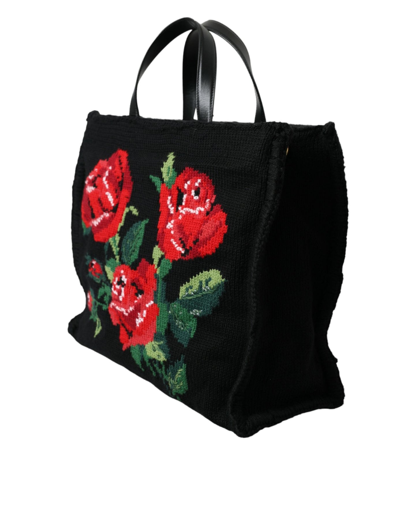 Dolce & Gabbana Black Cashmere Rose Embroidery Shopping Tote Bag | Fashionsarah.com