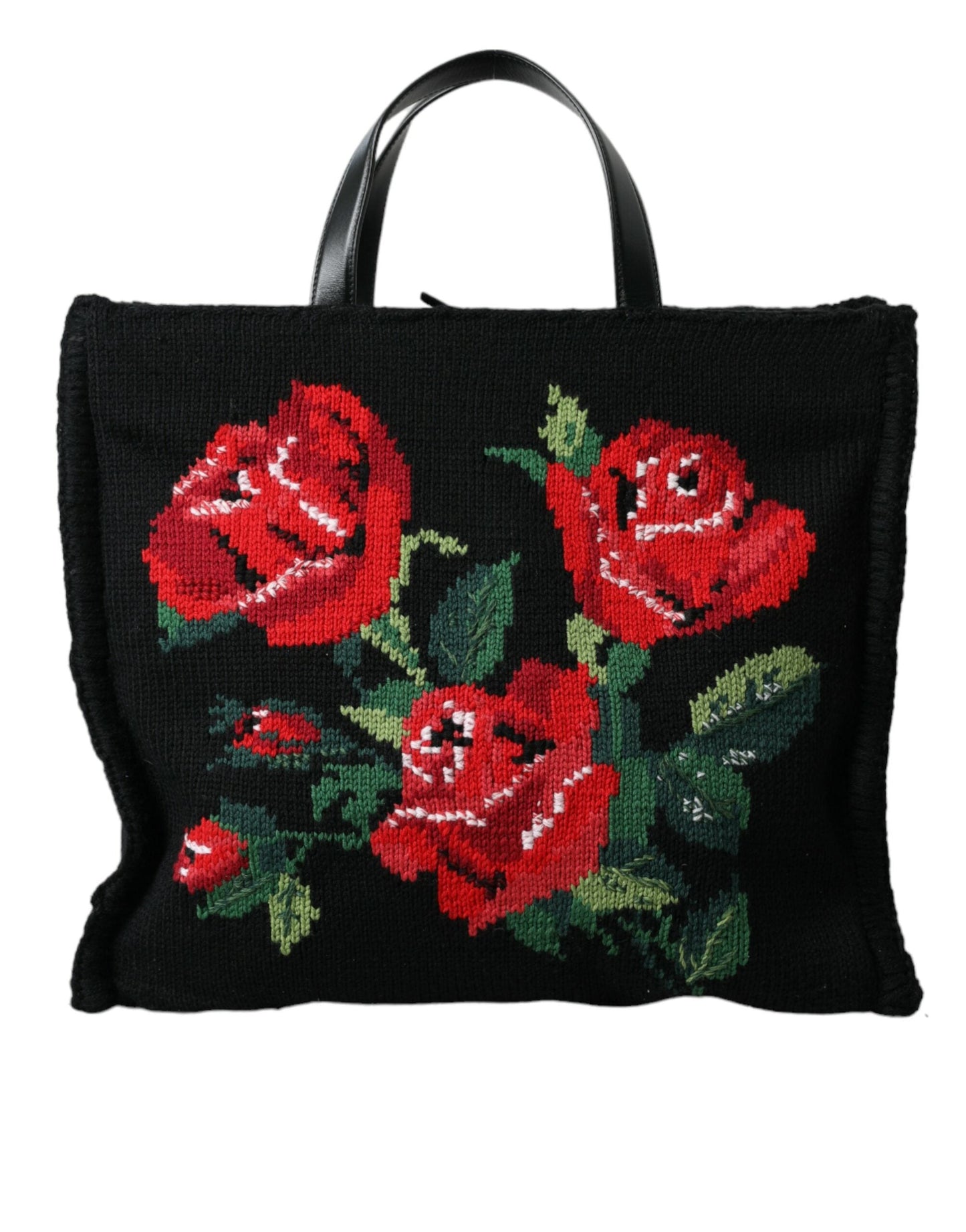 Dolce & Gabbana Black Cashmere Rose Embroidery Shopping Tote Bag | Fashionsarah.com