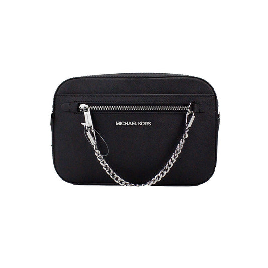 Michael Kors Jet Set East West Large Black Leather Zip Chain Crossbody Bag | Fashionsarah.com