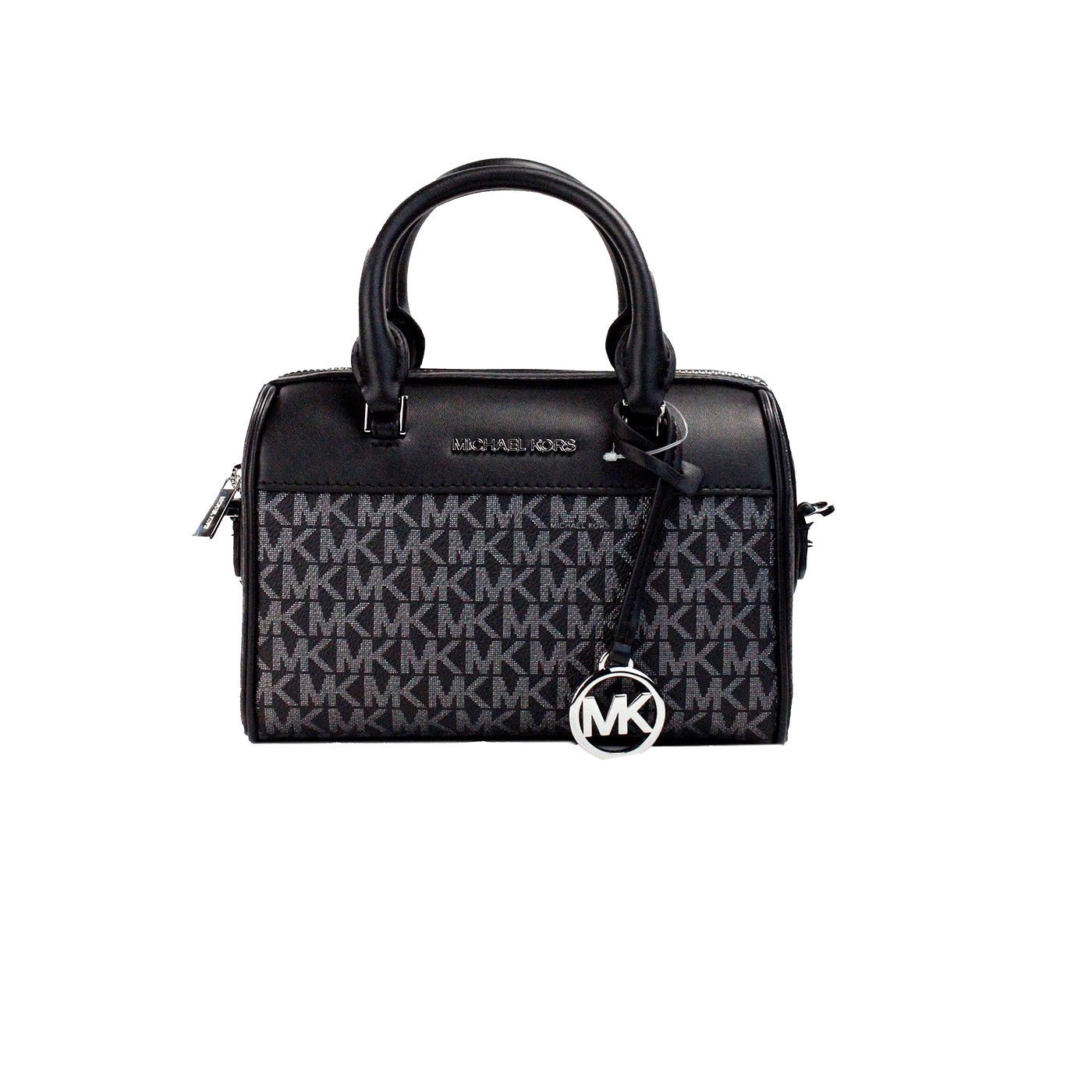 Michael Kors Travel XS Black Silver Signature PVC Duffle Crossbody Bag | Fashionsarah.com