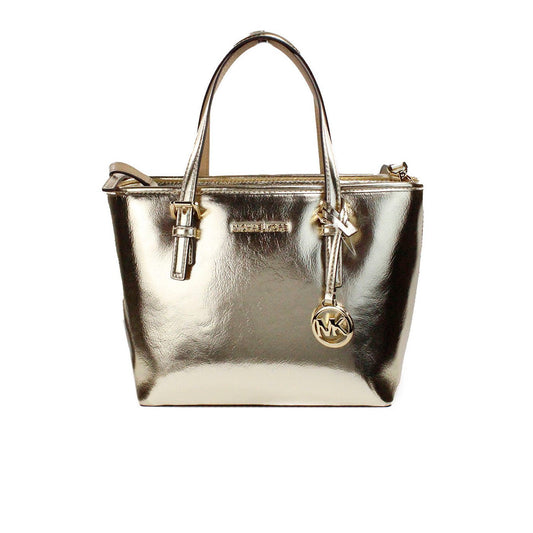 Michael Kors Jet Set Pale Gold Metallic XS Carryall Top Zip Tote Bag | Fashionsarah.com