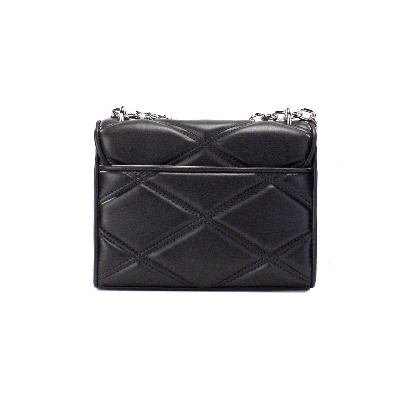 Michael Kors Serena Medium Black Diamond Quilted Faux Leather Flap Shoulder Bag | Fashionsarah.com