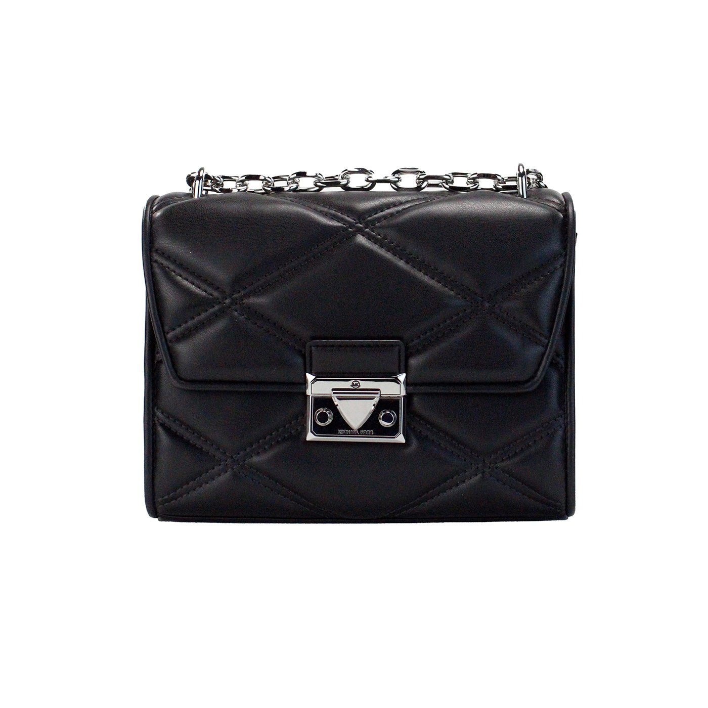 Michael Kors Serena Medium Black Diamond Quilted Faux Leather Flap Shoulder Bag | Fashionsarah.com