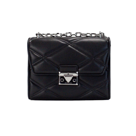 Michael Kors Serena Medium Black Diamond Quilted Faux Leather Flap Shoulder Bag | Fashionsarah.com