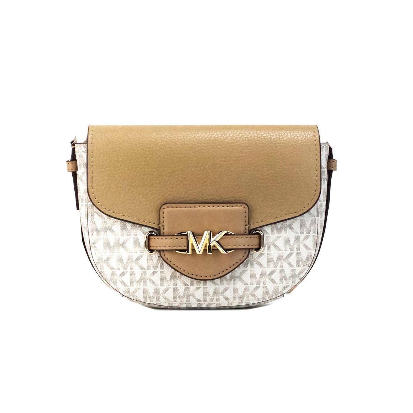 Michael Kors Reed Small Camel Signature PVC Flap Saddle Crossbody Bag | Fashionsarah.com