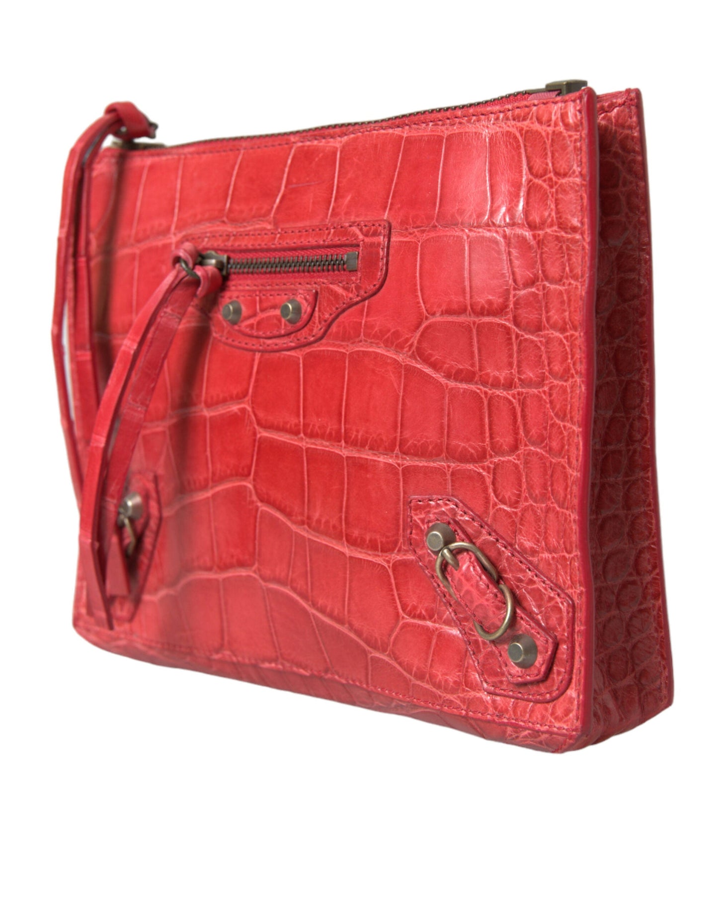 Balenciaga Exotic Red Alligator Leather Clutch | Fashionsarah.com