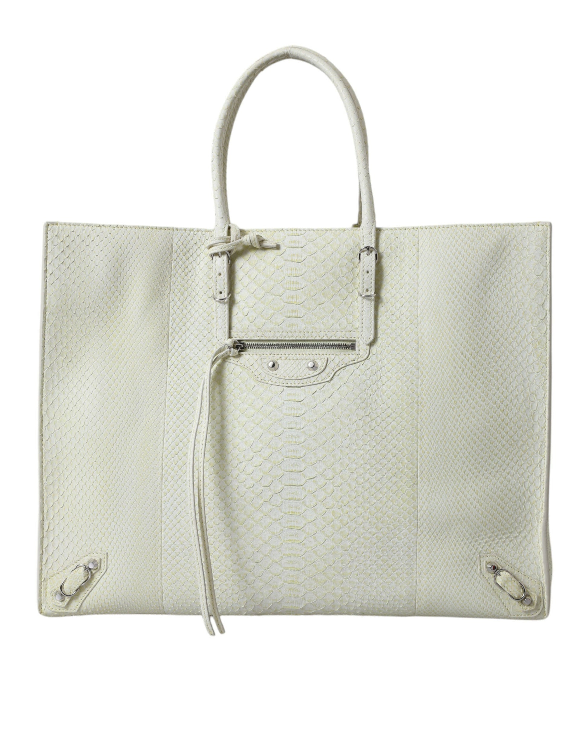 Balenciaga Chic Leather Tote in White & Yellow | Fashionsarah.com