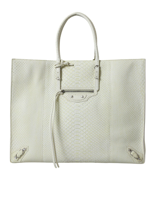 Balenciaga Chic Leather Tote in White & Yellow | Fashionsarah.com