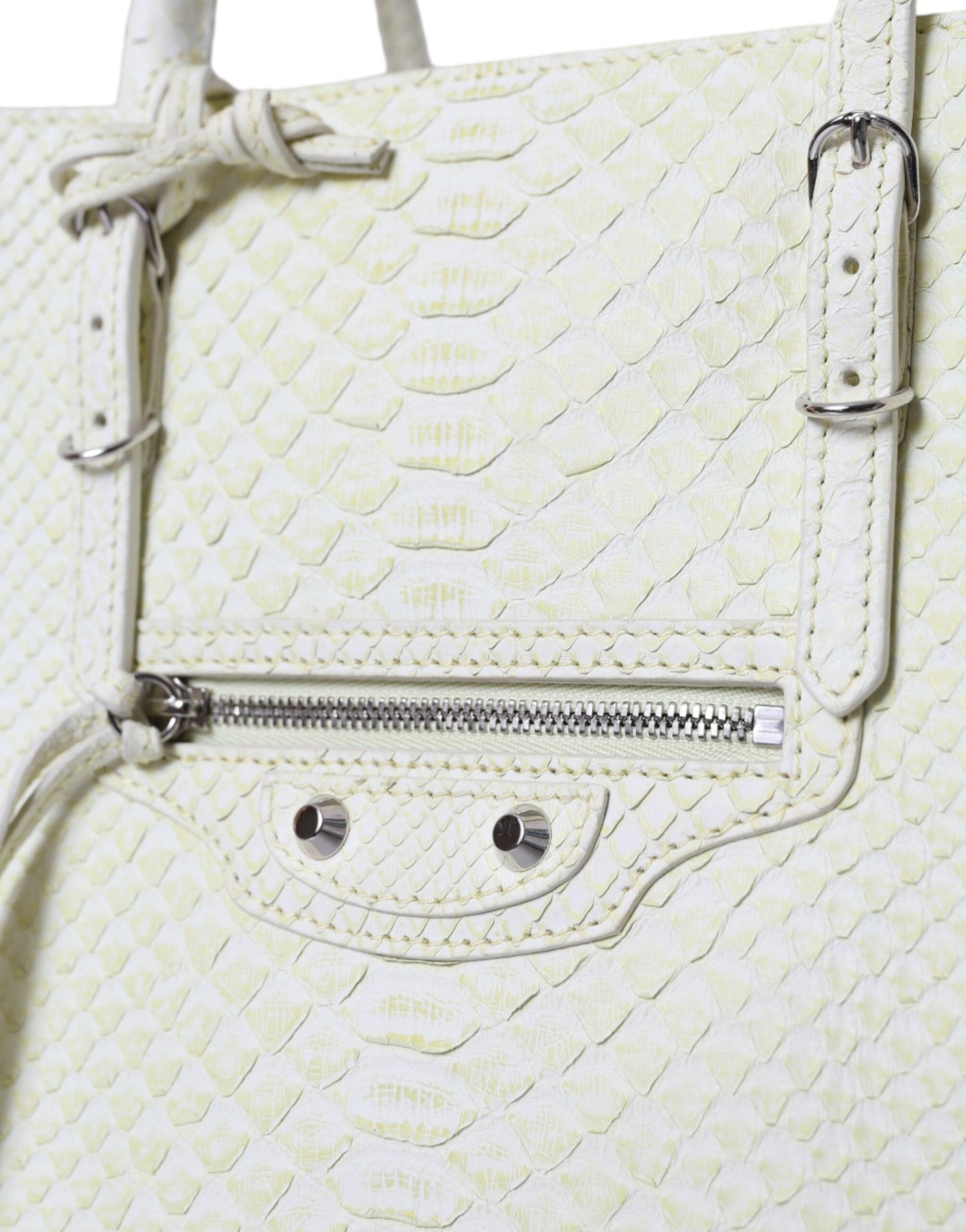 Balenciaga Chic Leather Tote in White & Yellow | Fashionsarah.com