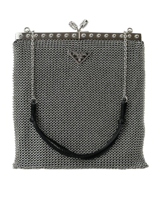 Fashionsarah.com Fashionsarah.com Prada Elegant Silver Mesh Shoulder Evening Bag