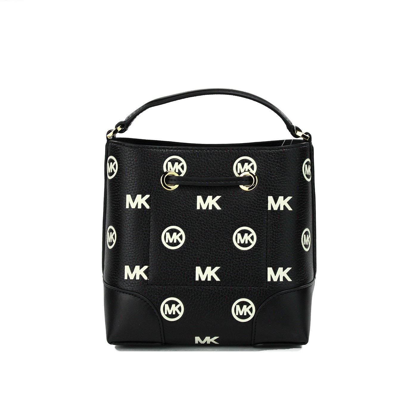 Michael Kors Mercer Small Black Embossed Drawstring Bucket Bag | Fashionsarah.com