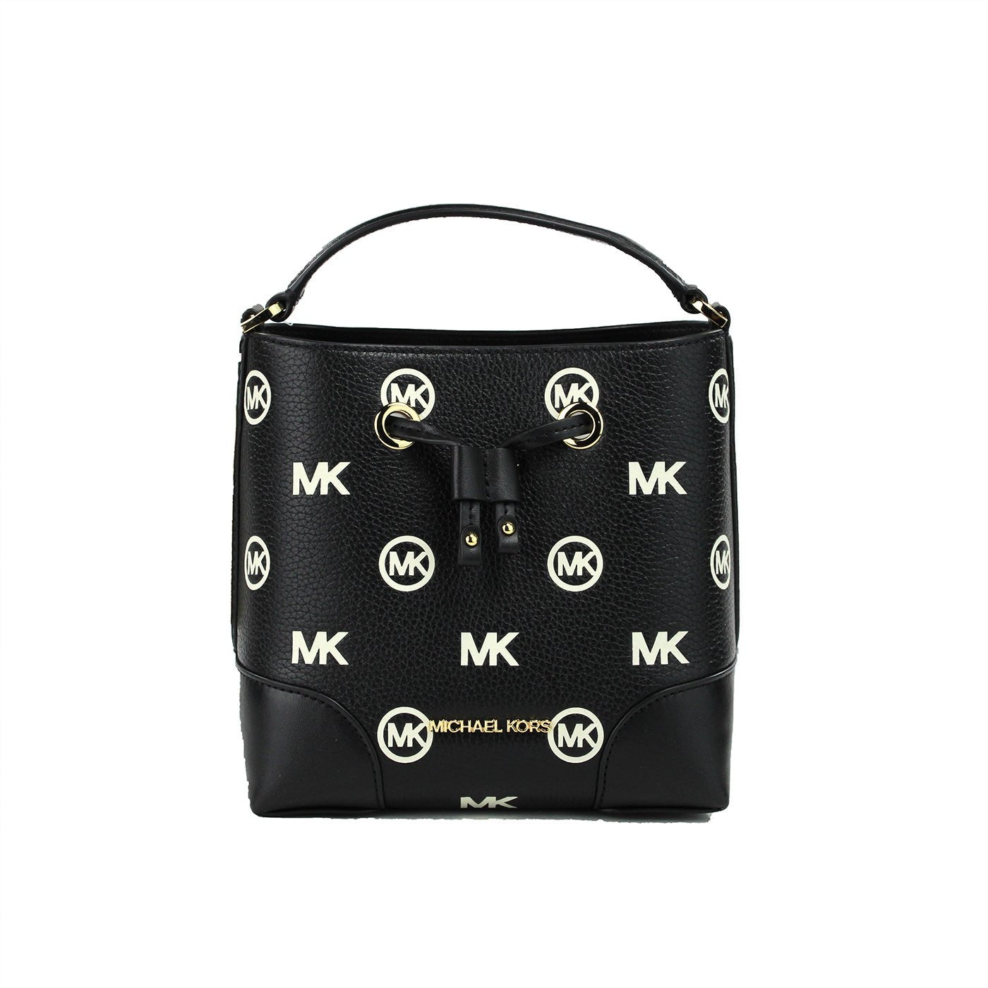 Michael Kors Mercer Small Black Embossed Drawstring Bucket Bag | Fashionsarah.com