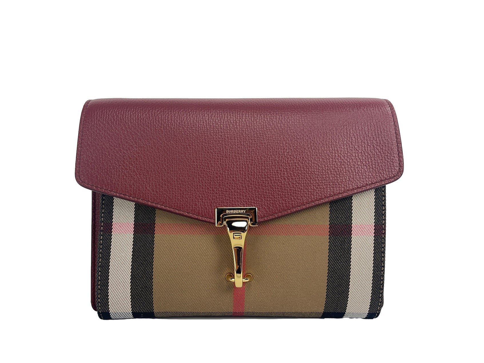 Burberry Macken Small Crimson House Check Leather Crossbody Bag | Fashionsarah.com