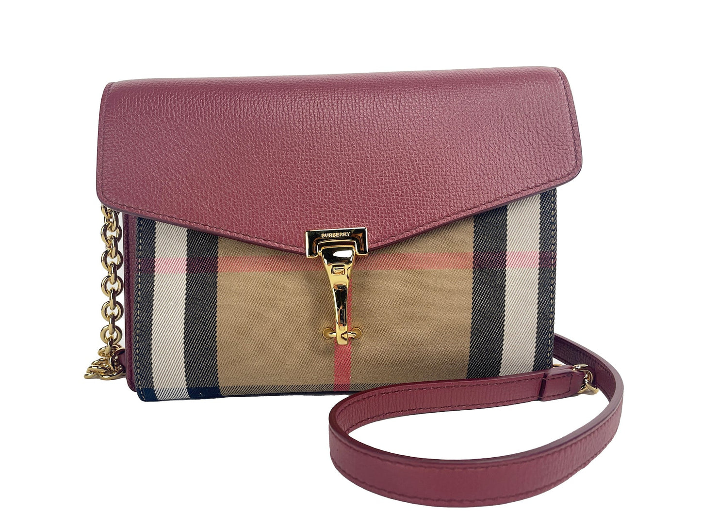 Burberry Macken Small Crimson House Check Leather Crossbody Bag | Fashionsarah.com