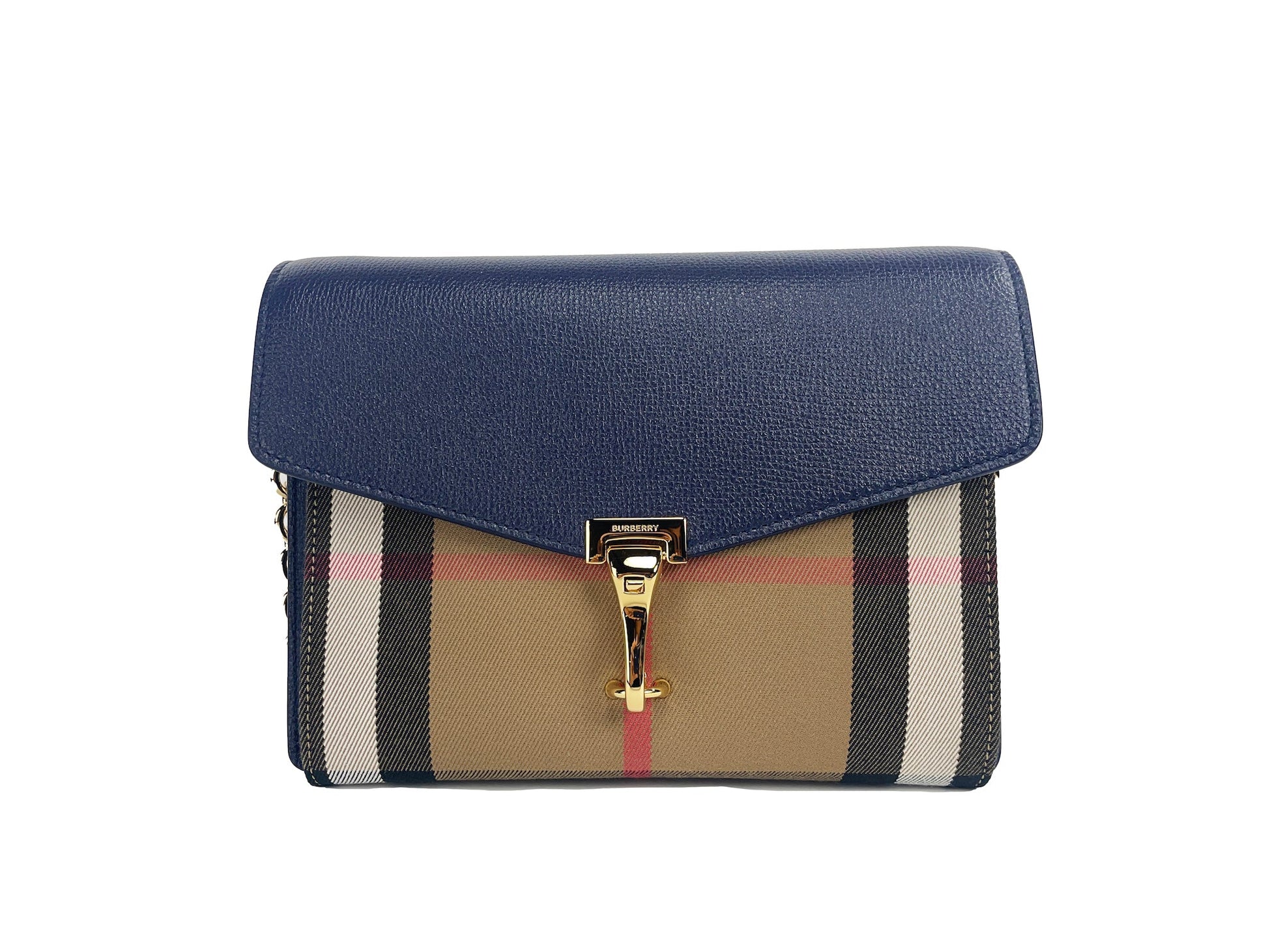 Burberry Macken Small Regency Blue House Check Leather Crossbody Bag | Fashionsarah.com