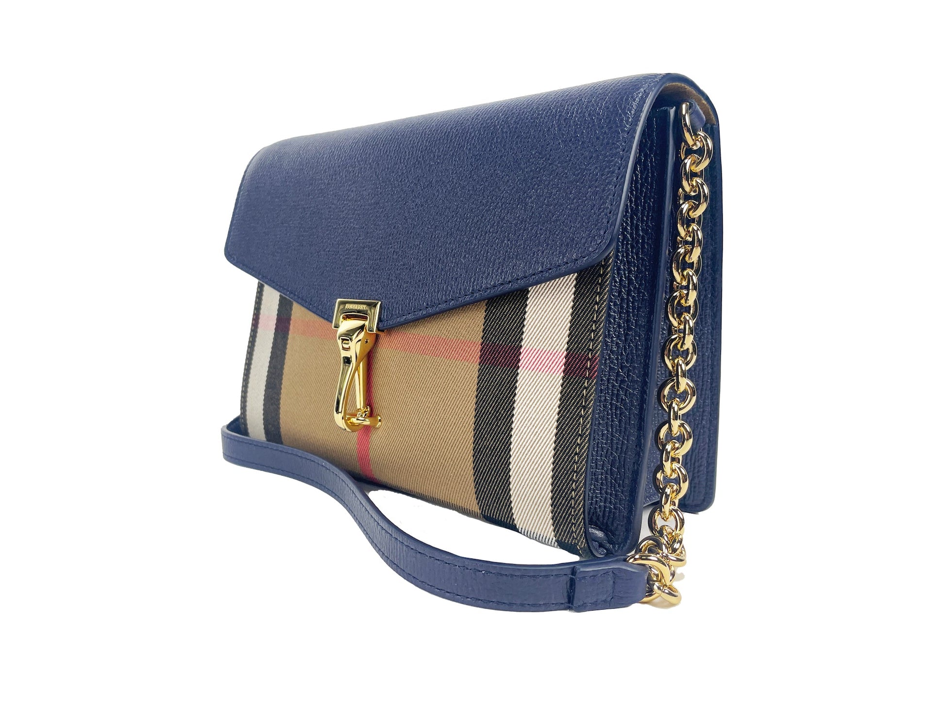 Burberry Macken Small Regency Blue House Check Leather Crossbody Bag | Fashionsarah.com