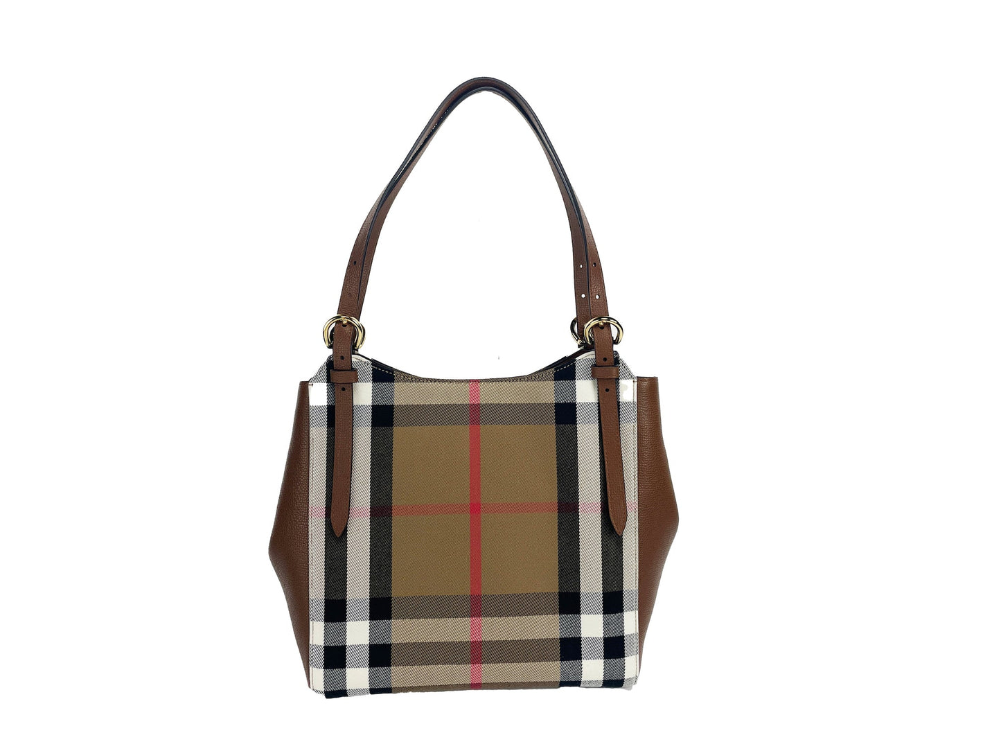 Burberry Small Canterby Tan Leather Check Canvas Tote Bag | Fashionsarah.com