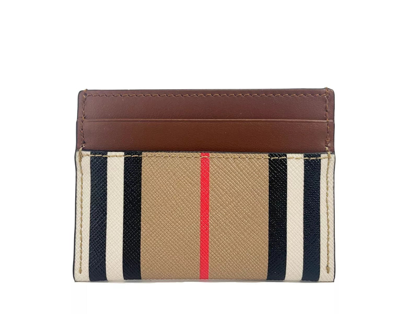 Burberry Sandon Tan Canvas Check Printed Leather Slim Card Case Wallet | Fashionsarah.com