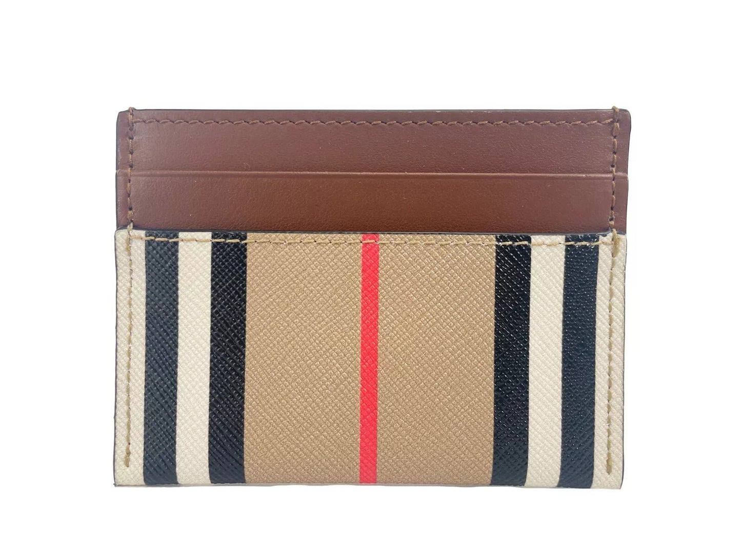 Burberry Sandon Tan Canvas Check Printed Leather Slim Card Case Wallet | Fashionsarah.com