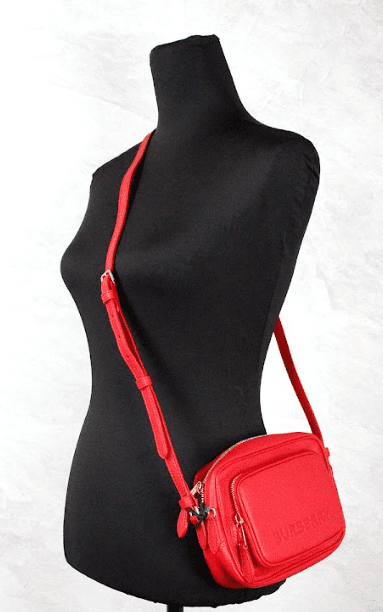 Burberry Small Branded Bright Red Grainy Leather Camera Crossbody Bag | Fashionsarah.com