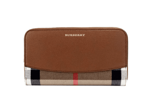 Burberry Elmore Tan Grainy Leather House Check Canvas Continental Clutch Wallet | Fashionsarah.com