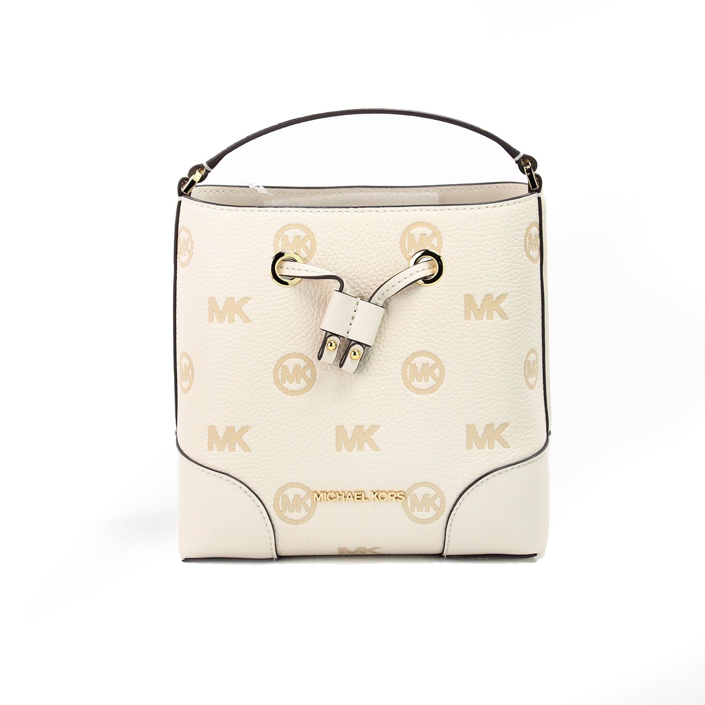 Michael Kors Mercer Small Light Cream Embossed Drawstring Bucket Messenger Bag | Fashionsarah.com