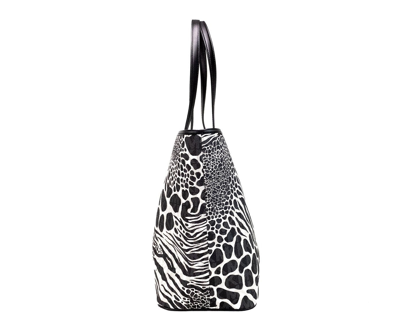 Michael Kors Carter Large Black Animal Print PVC Open Tote Bag | Fashionsarah.com