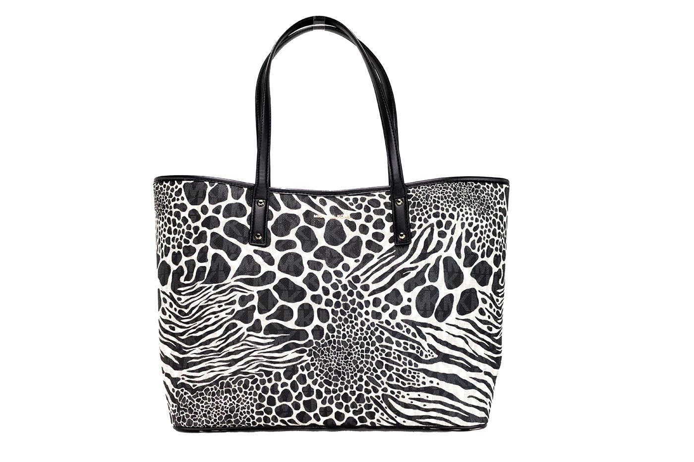 Michael Kors Carter Large Black Animal Print PVC Open Tote Bag | Fashionsarah.com