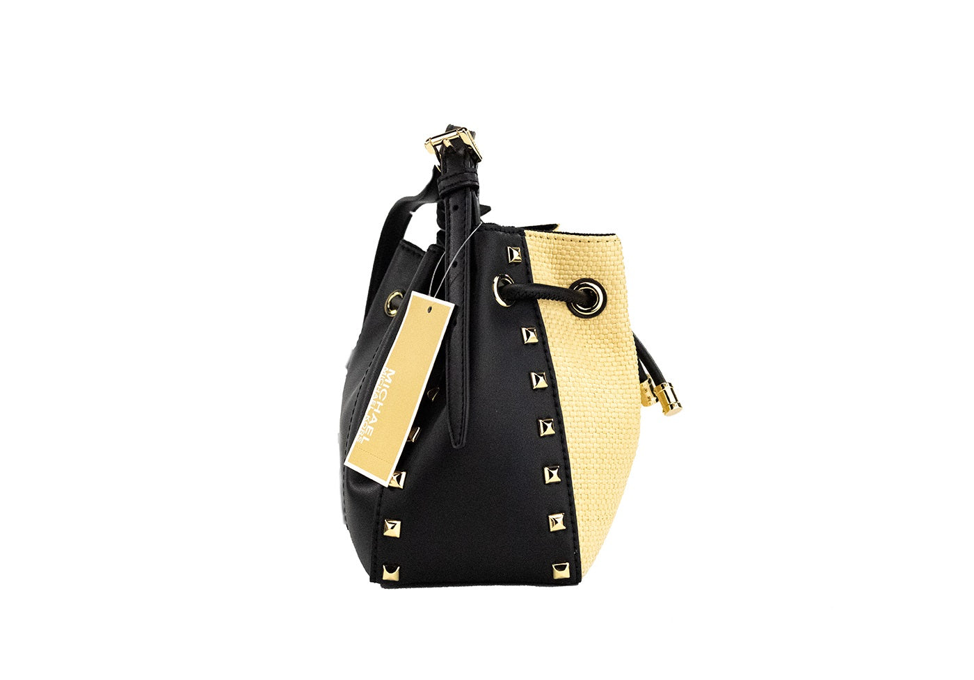 Fashionsarah.com Fashionsarah.com Michael Kors Phoebe Small Straw Studded Faux Leather Bucket Bag