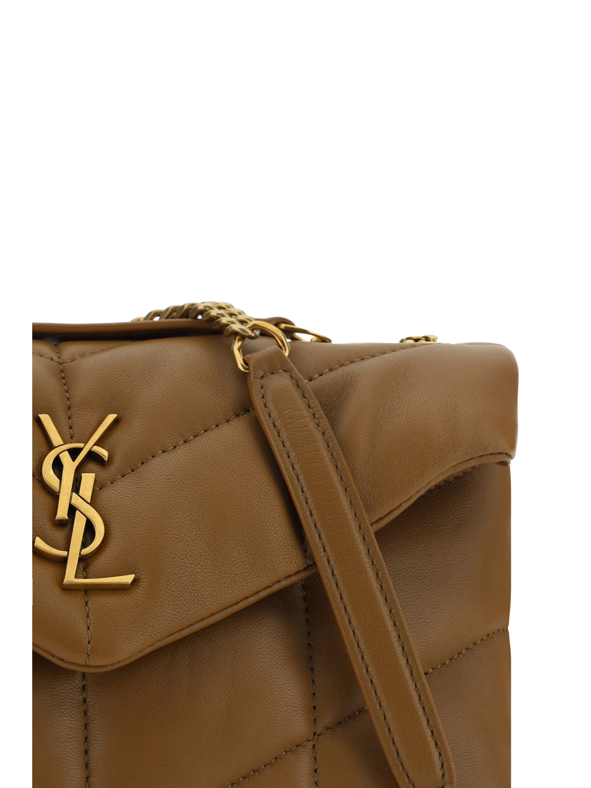 Saint Laurent Brown Leather Puffer Toy Shoulder Bag | Fashionsarah.com