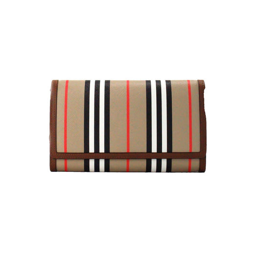 Burberry Hannah Icon Stripe Archive Tan E-Canvas Leather Wallet Crossbody Bag | Fashionsarah.com