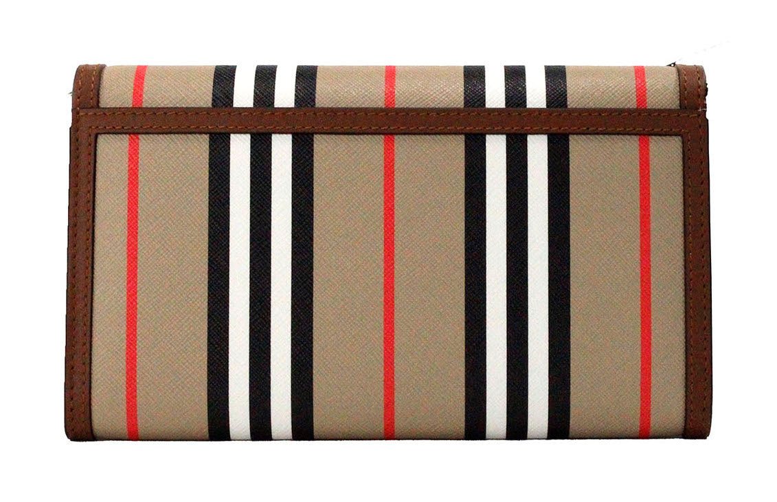 Burberry Hannah Icon Stripe Archive Tan E-Canvas Leather Wallet Crossbody Bag | Fashionsarah.com